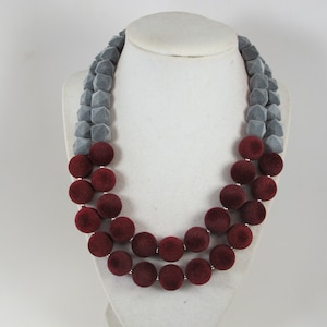 Chunky garnet red ruby and gray statement necklace,multi strand raspberry necklace, beaded necklace, big garnet  beads