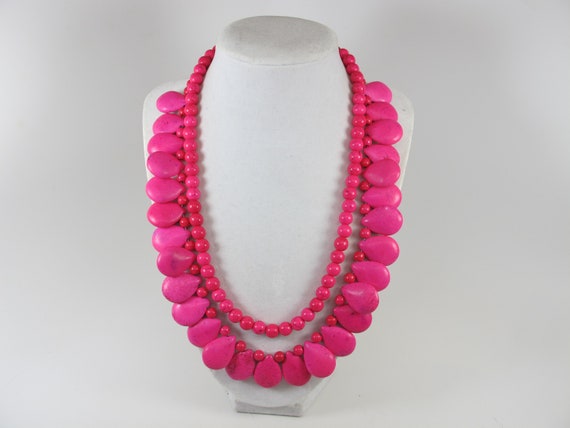 ★LECYTO★ Heartline Stone Beads NecklacePink Chunky Pink Necklace, Multi Strand Statement Pink Gemstone