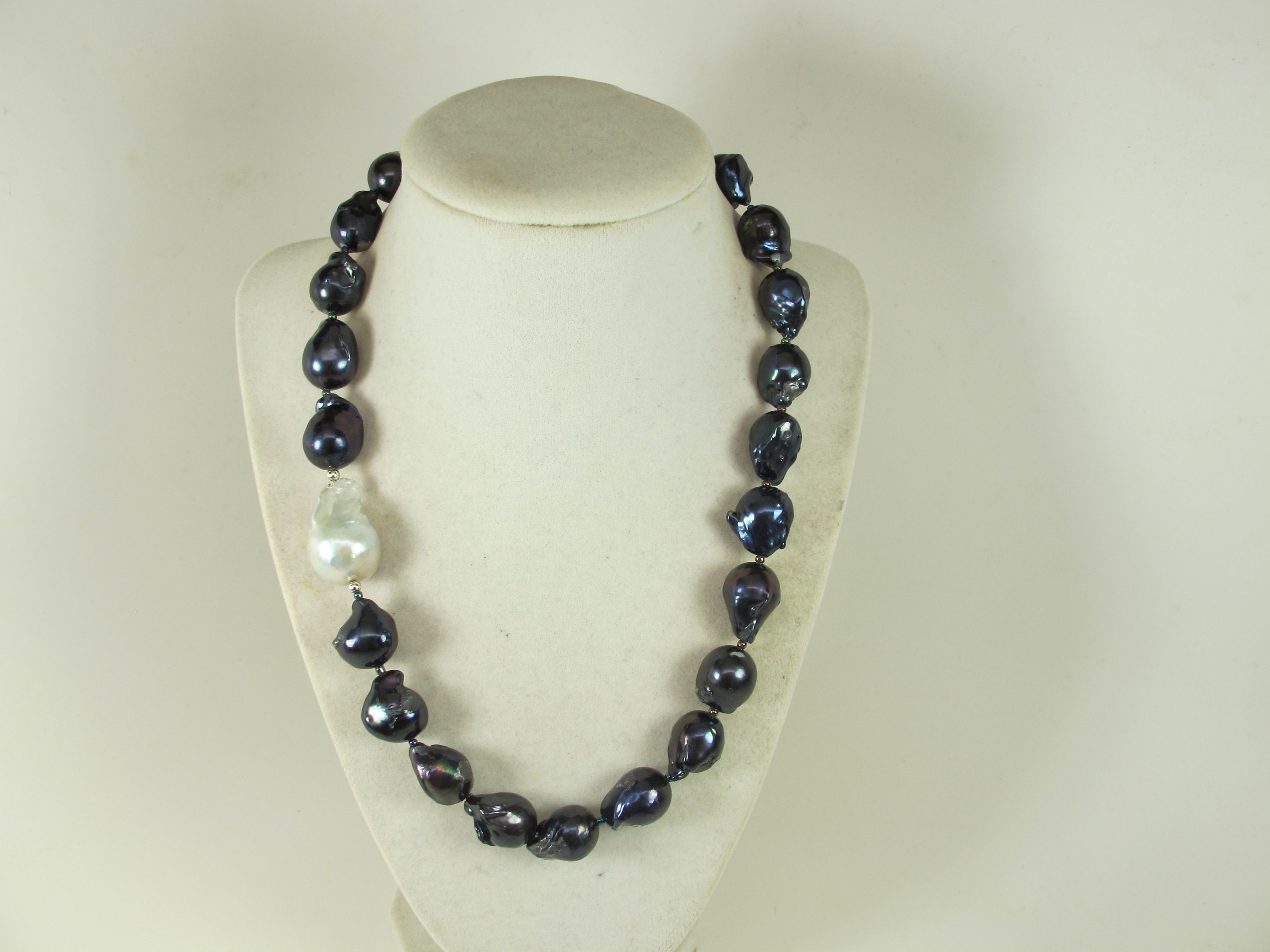 Black and White Genuine Pearl Necklace Statement Necklace