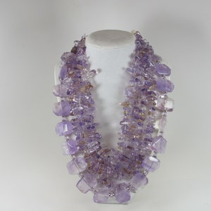 Chunky ametrine statement necklace, multi strand statement lilac  necklace, beaded necklace, big violet  beads, ametrine statement jewelry