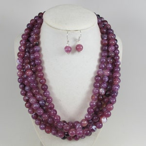 Collar de declaración de amatista púrpura, collar púrpura de múltiples hebras, collar de cuentas, cuentas violetas grandes, joyería de imitación de amatista
