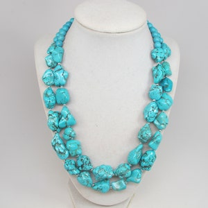 Chunky statement turquoise boho necklace, genuine turquoise necklace, big turquoise stone beads, turquoise statement jewelry