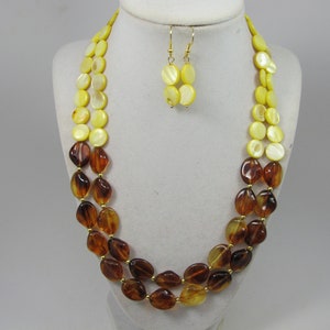 Chunky gold yellow and brown  necklace, multi strand statement yellow necklace, beaded yellow necklace, big gold beads, brown statement