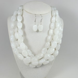 Chunky snow white statement necklace, multi strand statement white necklace, beaded necklace, big white beads, snow white statement jewelry