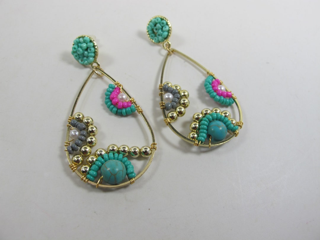 Statement Turquoise Beaded Earrings, Statement Turquoise Earrings