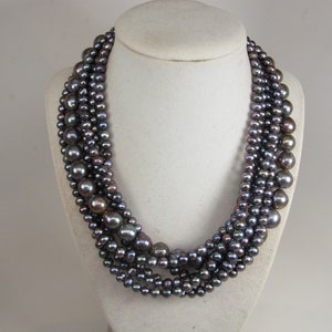 Genuine peacock baroque pearl necklace, statement black peacock pearl necklace, chunky black baroque pearl jewelry, multistrand pearl