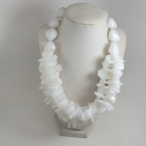 Chunky white statement necklace,multi strand white statement necklace, snow white beaded necklace, big white beads, white statement jewelry