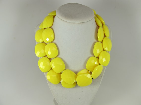 Chunky Yellow Statement Necklace statement Yellow Necklace Stone