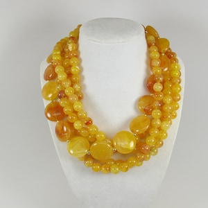 Chunky gold yellow necklace, multi strand statement yellow necklace, beaded yellow necklace, big gold  beads, marigold statement jewelry