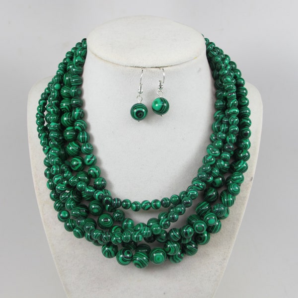 Chunky Green Malachite Necklace, Green Necklace, Green Beaded Necklace, Multi Strand Green Statement Necklace, Turquoise Jewelry Necklace