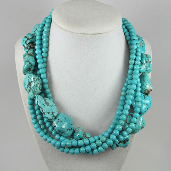 Chunky turquoise necklace, multi strand statement turquoise necklace, stone necklace, big turquoise beads, turquoise statement jewelry