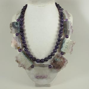 Chunky amethyst statement necklace,multi strand statement purple  necklace, beaded necklace, big violet  beads, amethyst  statement jewelry