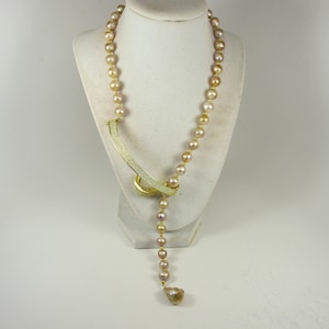 Genuine gold seaweed baroque pearl necklace, statement gold  pearl necklace, chunky  baroque pearl jewelry, baroque pearl pendant
