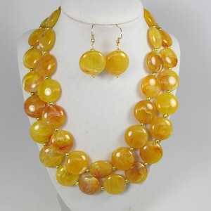 Chunky marigold necklace, multi strand statement yellow gold necklace, marigold beaded necklace, big yellow beads, gold statement jewelry