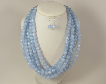 Chunky pastel blue necklace, multi strand statement powder blue necklace light blue beaded necklace, baby blue beads blue statement