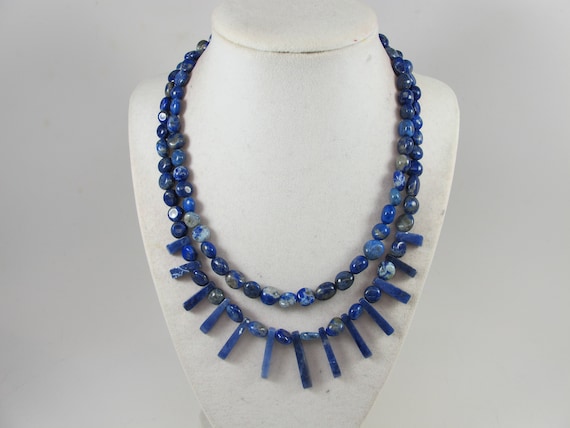 Chunky Navy Blue Statement Necklace Blue Natural Gemstone