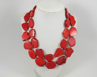 Chunky Red Czech Glass Bead Stone Chip Necklace Magnetic Fashion Jewelry New #ID-48 Chunky Red Czech Glass Bead Stone Chip Necklace Magnetic Fashion Jewelry New #ID-48