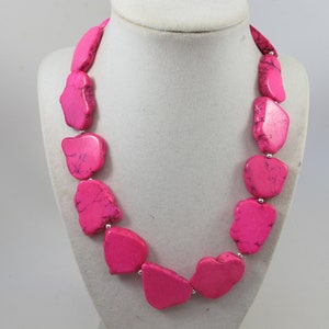 Chunky hot pink necklace, single strand statement pink gemstone necklace pink beaded statement jewelry, best seller, rose stone necklace