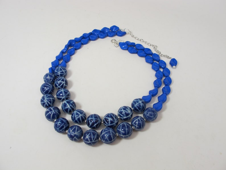 Chunky navy blue statement necklace,multi strand blue statement necklace beaded necklace royal blue statement jewelry sapphire blue