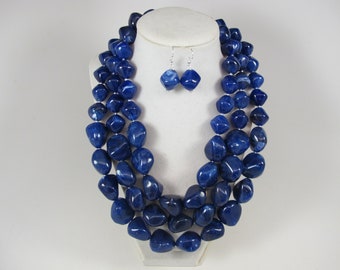 Chunky navy blue statement necklace,multi strand  blue statement  necklace, beaded necklace, royal blue statement jewelry, sapphire blue