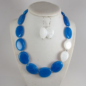 Statement Blue and white necklace, Turquoise blue and White beaded  Necklace Statement Necklace - White  Necklace – Blue Necklace -