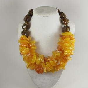 Chunky yellow and brown  necklace, multi strand statement yellow necklace, beaded yellow necklace, fall gift, marigold statement jewelry