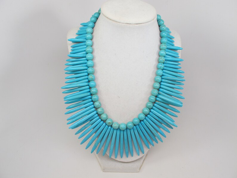 big turquoise stone beads,turquoise statement jewelry Chunky statement turquoise necklace multi strand statement necklace bonus earrings