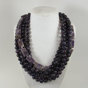 Chunky amethyst statement necklace,multi strand statement purple  necklace, beaded necklace, big violet  beads, amethyst  statement jewelry