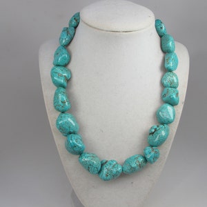 Chunky statement turquoise boho necklace, turquoise necklace, big turquoise gemstone beads, turquoise statement jewelry