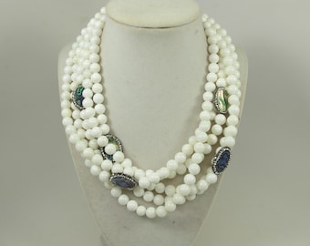 Multi-Strand White Shell Necklace: Mother of Pearl Bridal Jewelry