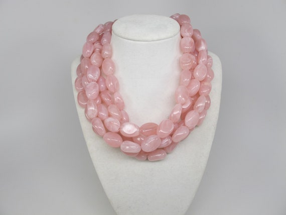Dusty Pink Statement Necklace Dusty Rose Beaded Chunky Necklace Layering  Necklaces for Women Multi Strand Layered Bib Wedding Jewelry Gifts 
