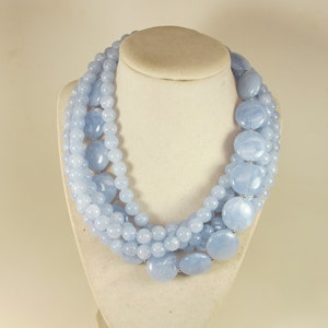 Long Big Bead Light Blue Necklace, Single Strand Statement