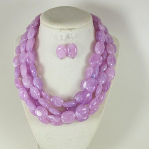 Chunky lavender statement necklace, multi strand statement light purple necklace, lilac beaded necklace, multistrand purple beads, statement