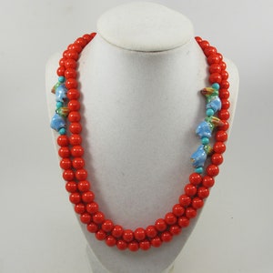 Chunky rote und türkise Boho Halskette, rote und türkise Halskette, Statement rote Halskette, handgemachte Keramikperlen, one of a kind