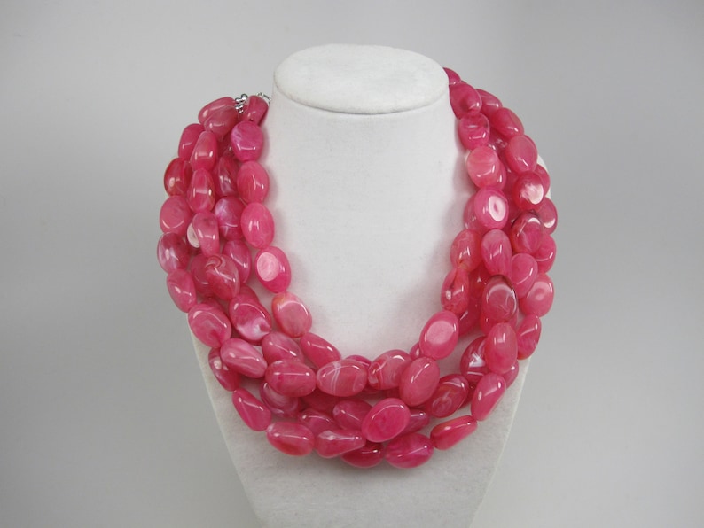 Chunky fuchsia pink statement necklace multi strand statement | Etsy