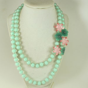 Chunky mint  statement necklace, single strand statement mint and pink necklace, beaded necklace, pink statement jewelry, best seller
