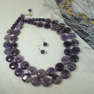 Chunky amethyst statement necklace,multi strand statement purple  necklace, beaded necklace, big violet  beads, amethyst  statement jewelry