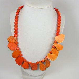 Chunky orange turquoise necklace, single strand orange statement necklace, orange stone necklace, orange beaded necklace, multi strand