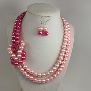 Chunky fuchsia pink statement necklace, multi strand statement pink necklace, beaded necklace, big magenta beads, pink statement jewelry