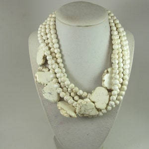Chunky white turquoise necklace multi strand turquoise necklace white statement necklace,turquoise statement jewelry,matching earrings bonus