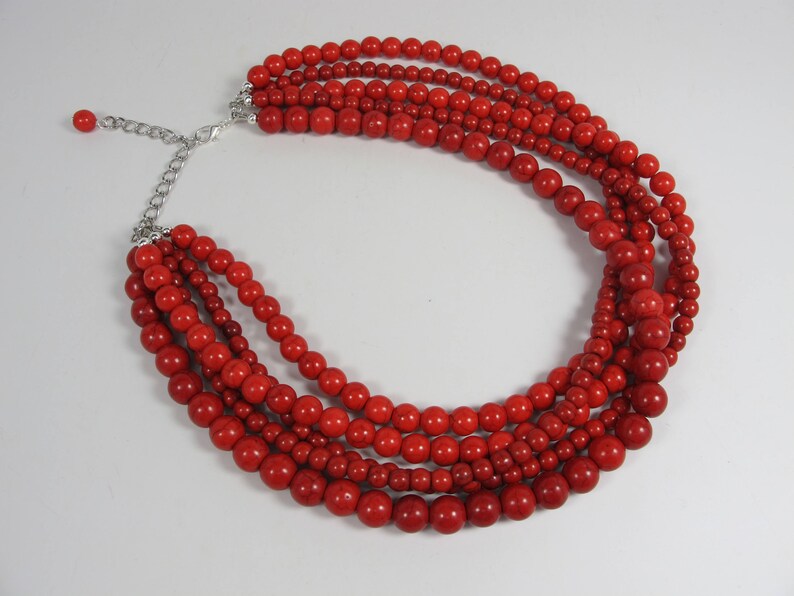 Chunky Red Turquoise Necklace Multi Strand Red Ruby Statement - Etsy