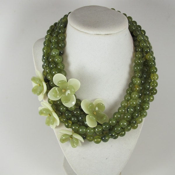 Chunky forest green necklace, multi strand statement olive green necklace, beaded necklace, olive green beads forest green statement jewelry