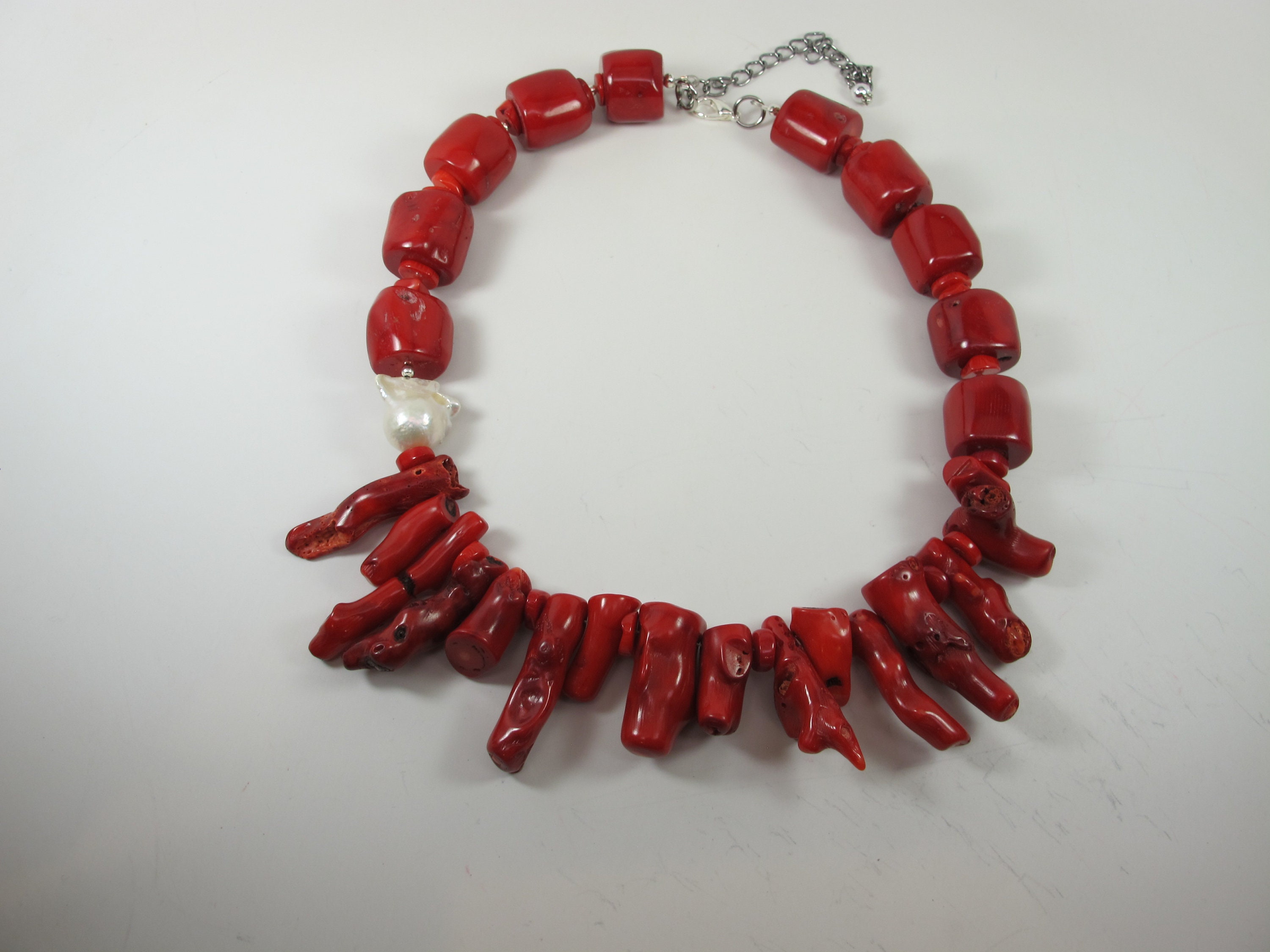Chunky Red Coral Necklace Coral and Baroque Pearl Necklace - Etsy