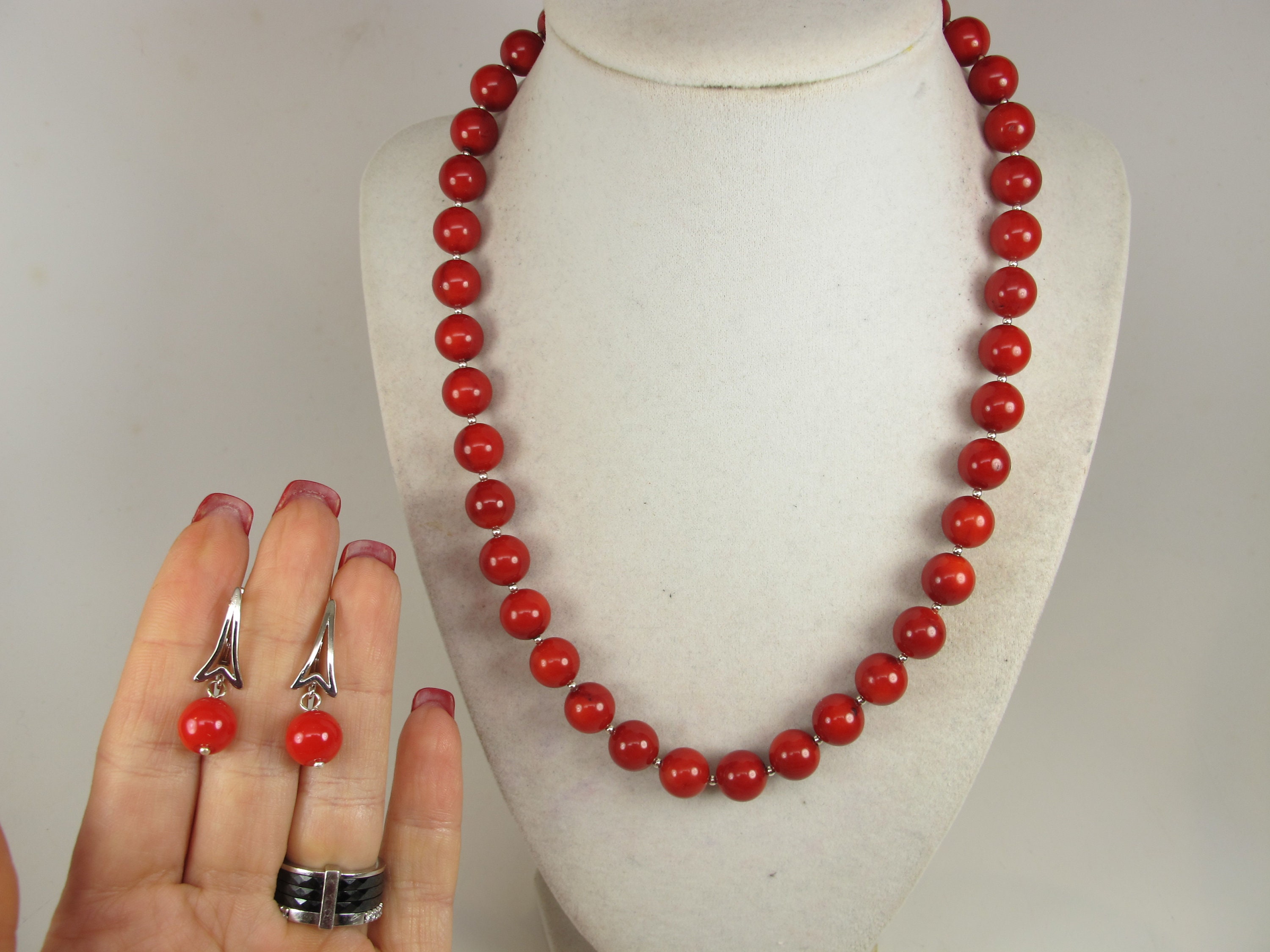 Chunky Red Coral Necklace, Red Coral Statement Necklace