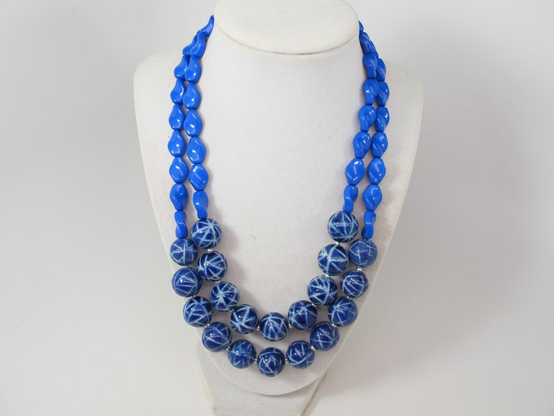 Chunky navy blue statement necklace,multi strand blue statement necklace beaded necklace royal blue statement jewelry sapphire blue