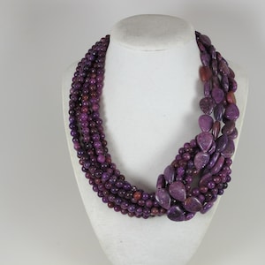 Chunky amethyst statement necklace,multi strand statement purple  necklace, beaded necklace, big violet  beads statement autumn fall jewelry