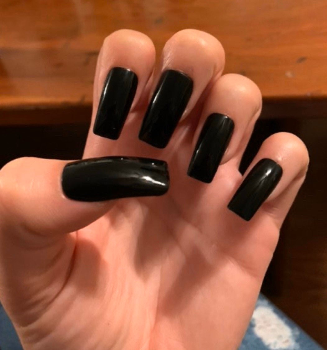 Black Square/Rectangle Nails Full set Etsy