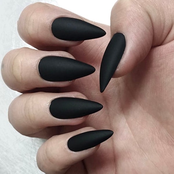 Matte Black Pointed or Almond Nails