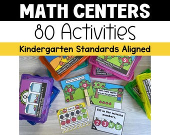 Kindergarten Math Review Task Cards Year Long Bundle - Standards Aligned Math Centers