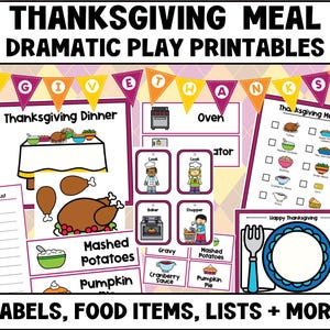 Thanksgiving Dramatic Play Pretend Play Printable Set, Creative Preschool Imaginative Play Digital Download Activity